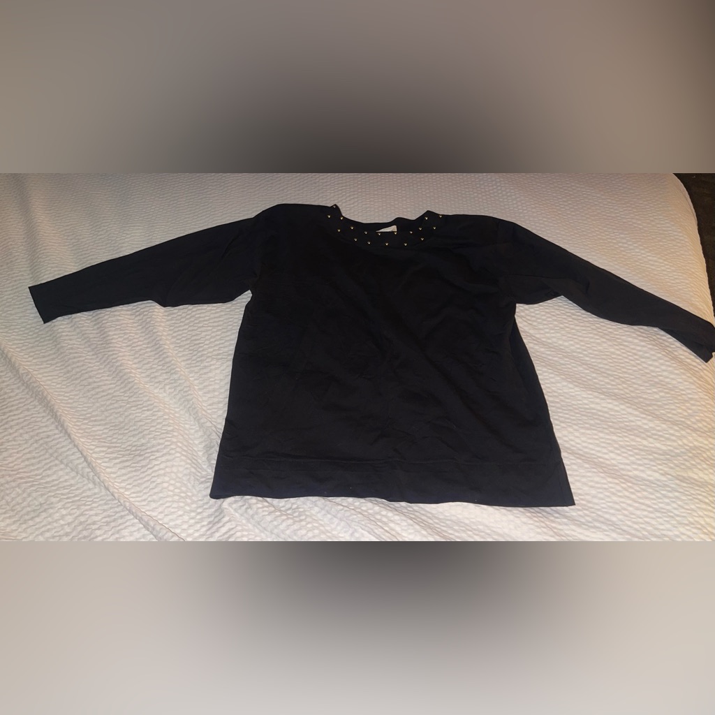Vintage Gold Studded Women's Black Top Size Large By Peter Popovitch